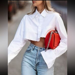Commense White Cropped Asymmetrical Shirt